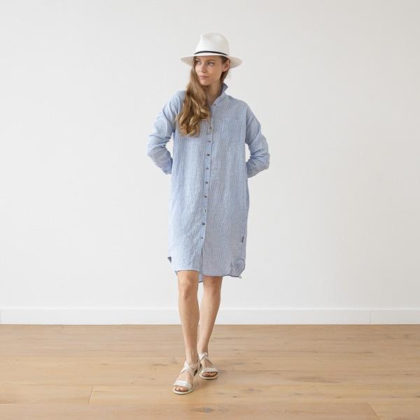 Linenme Medium Stripe Linen Shirt Dress Rosa Paula