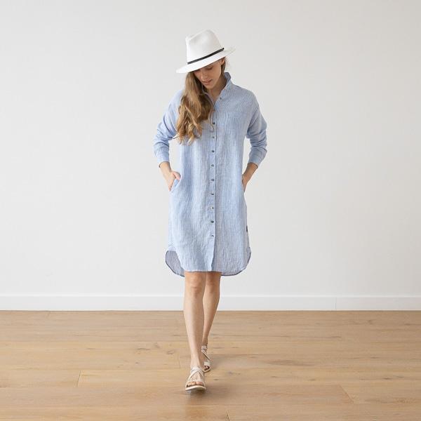 Linenme Medium Stripe Linen Shirt Dress Rosa Paula