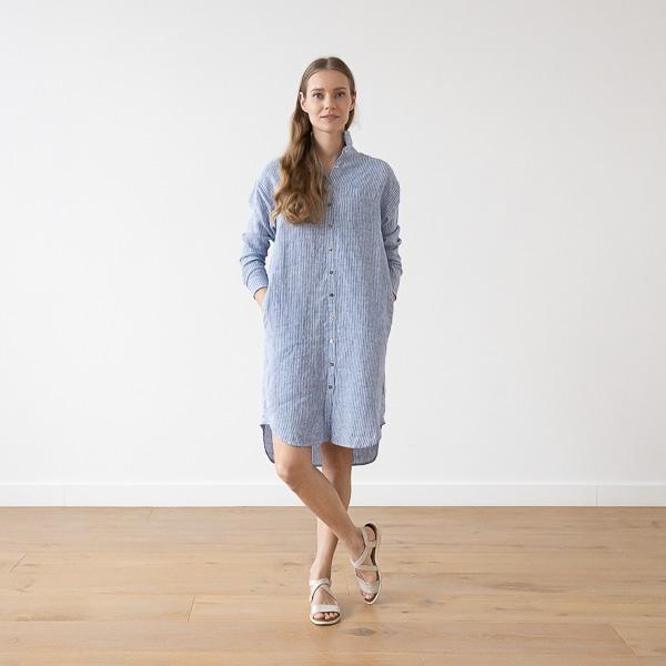 Linenme Medium Stripe Linen Shirt Dress Rosa Paula