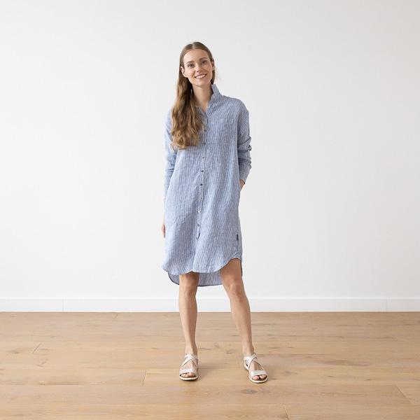 Linenme Medium Stripe Linen Shirt Dress Rosa Paula
