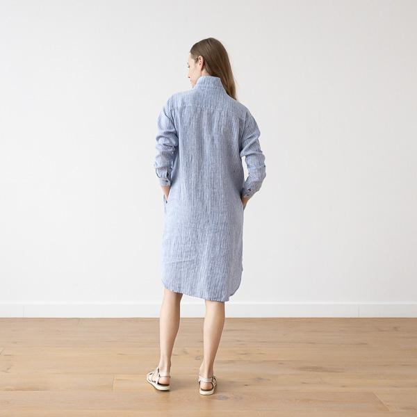 Linenme Medium Stripe Linen Shirt Dress Rosa Paula