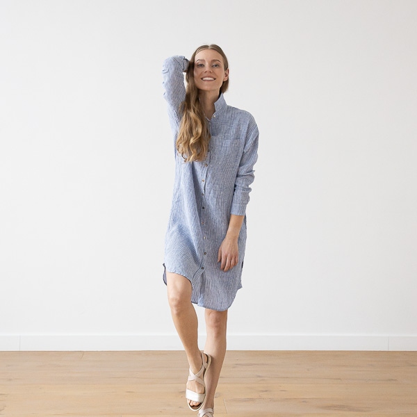 linenme Medium Stripe Linen Shirt Dress Rosa Paula