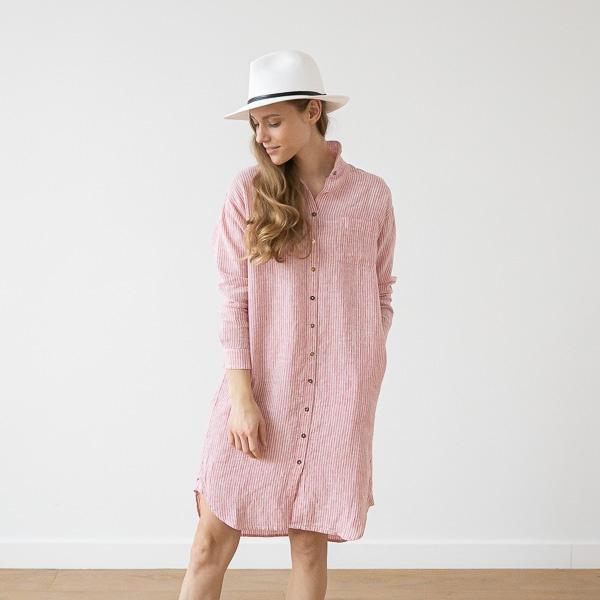 linenme Medium Stripe Linen Shirt Dress Rosa Paula