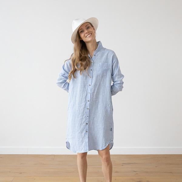 linenme Medium Stripe Linen Shirt Dress Rosa Paula