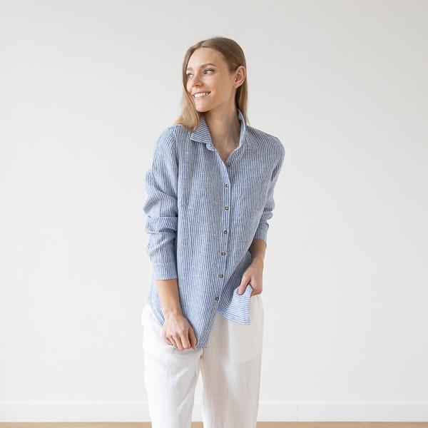 Linenme Medium Stripe Linen Shirt Rosa Ernesto