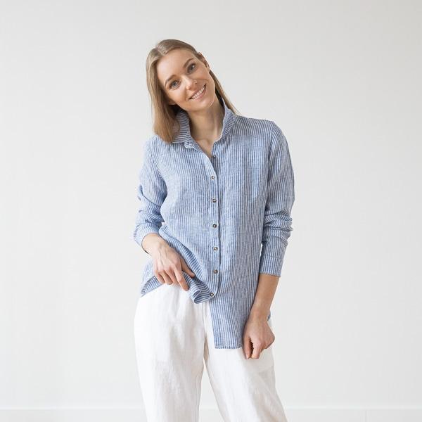 Linenme Medium Stripe Linen Shirt Rosa Ernesto