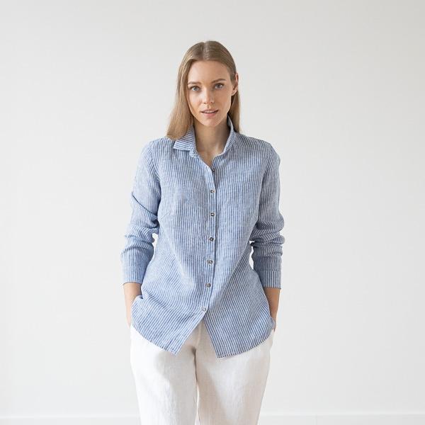 linenme Medium Stripe Linen Shirt Rosa Ernesto