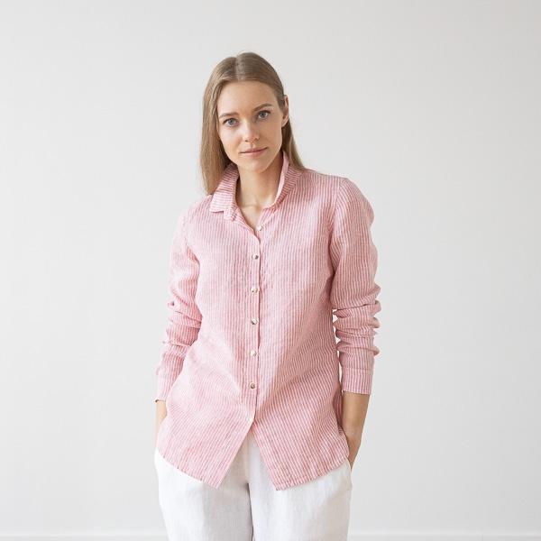 Linenme Medium Stripe Linen Shirt Rosa Ernesto