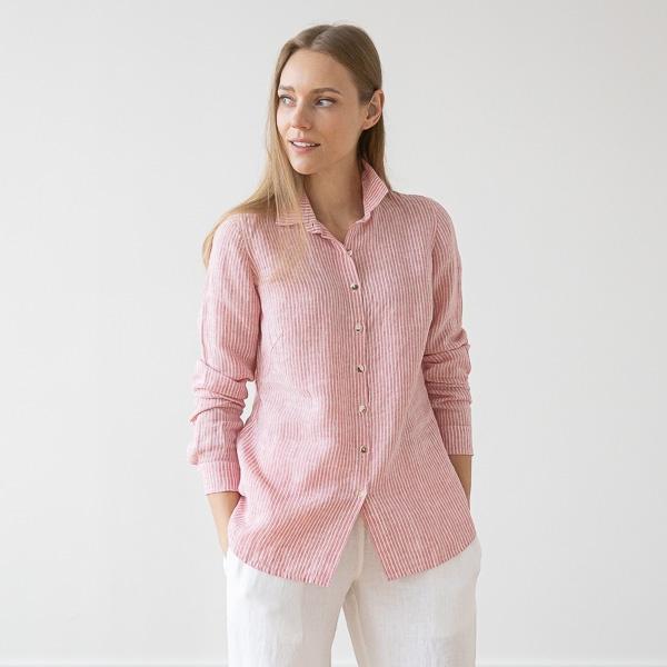 Linenme Medium Stripe Linen Shirt Rosa Ernesto