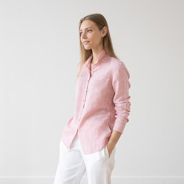 Linenme Medium Stripe Linen Shirt Rosa Ernesto