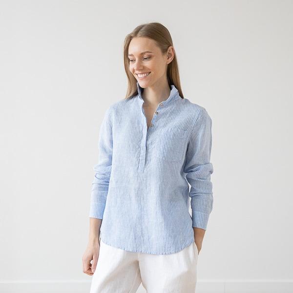 Linenme Medium Stripe Linen Shirt Rosa Fabio