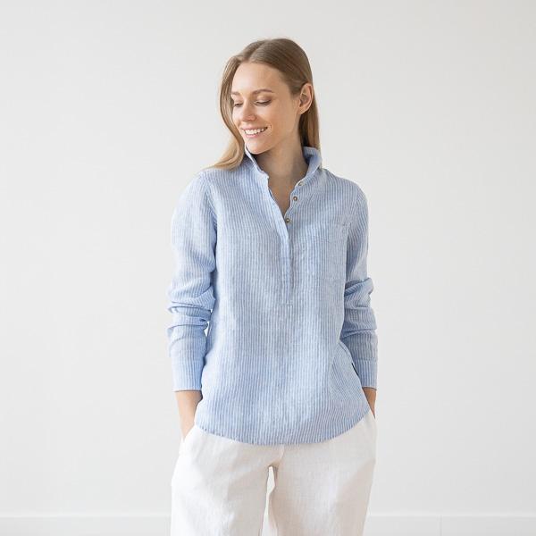 Linenme Medium Stripe Linen Shirt Rosa Fabio