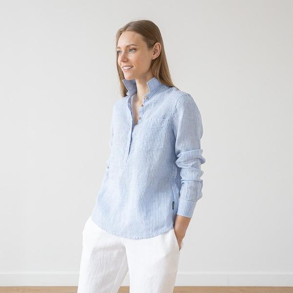 Linenme Medium Stripe Linen Shirt Rosa Fabio