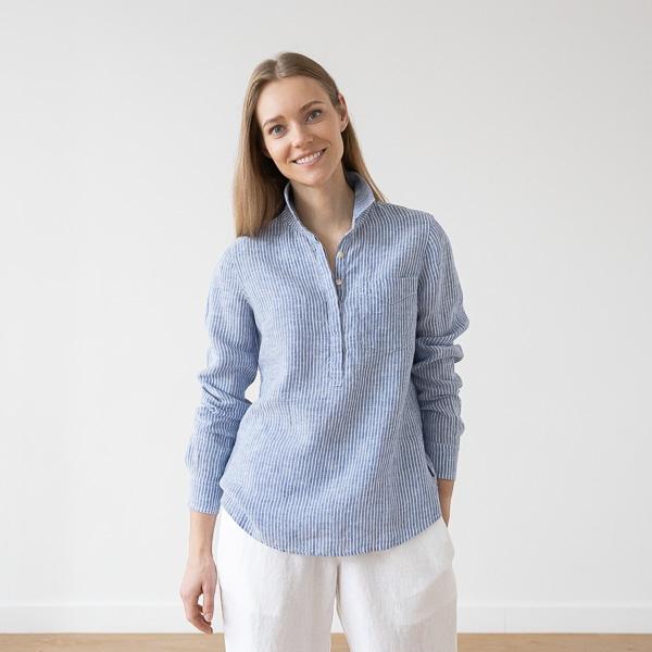 Linenme Medium Stripe Linen Shirt Rosa Fabio