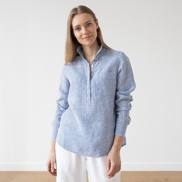 Linenme Medium Stripe Linen Shirt Rosa Fabio