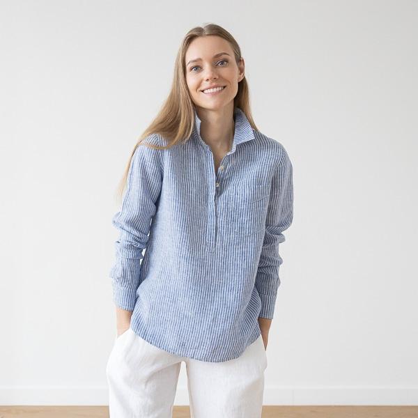 Linenme Medium Stripe Linen Shirt Rosa Fabio