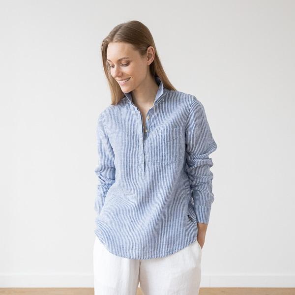 linenme Medium Stripe Linen Shirt Rosa Fabio