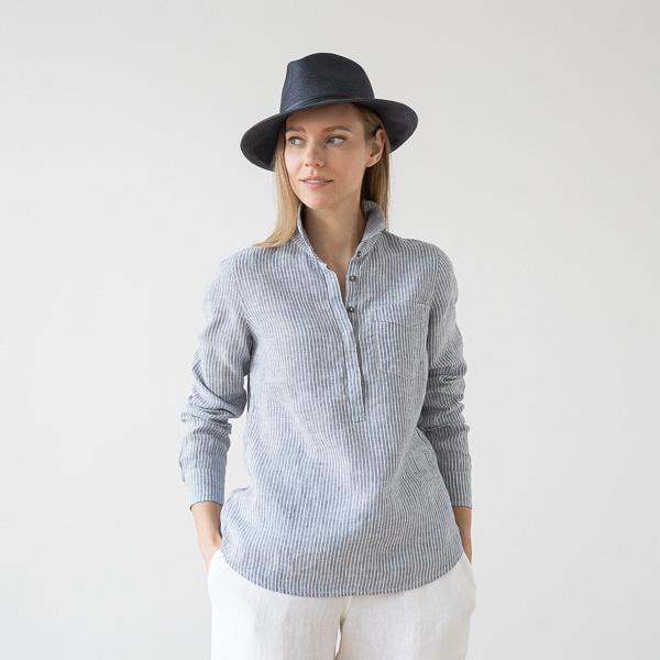 Linenme Medium Stripe Linen Shirt Rosa Fabio