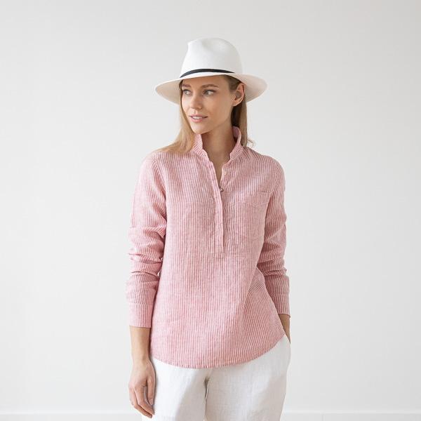 Linenme Medium Stripe Linen Shirt Rosa Fabio