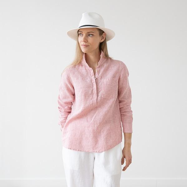 Linenme Medium Stripe Linen Shirt Rosa Fabio