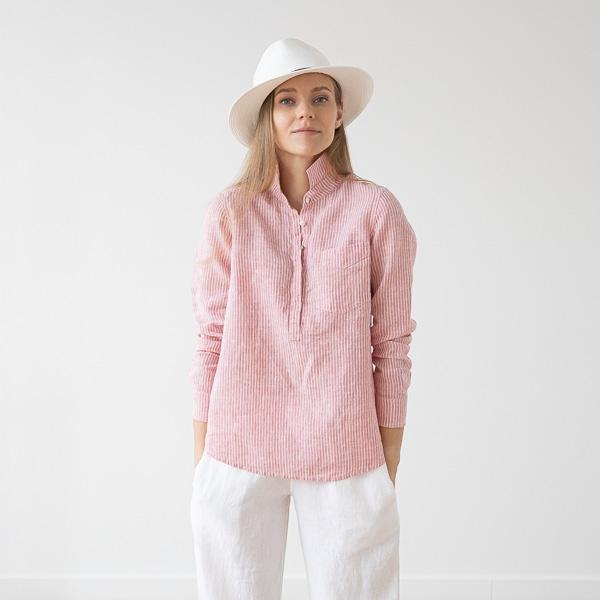 Linenme Medium Stripe Linen Shirt Rosa Fabio