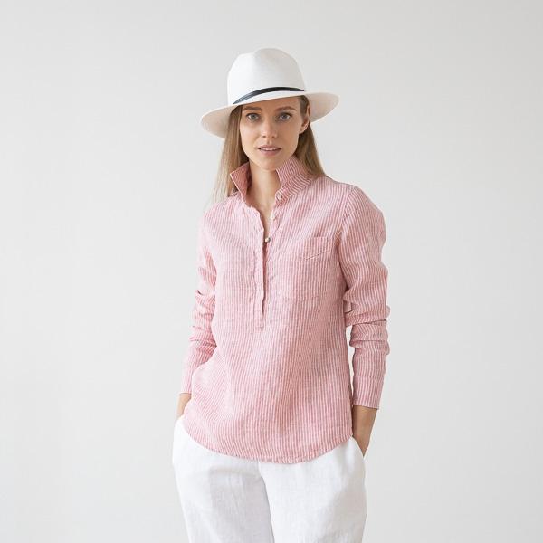 linenme Medium Stripe Linen Shirt Rosa Fabio