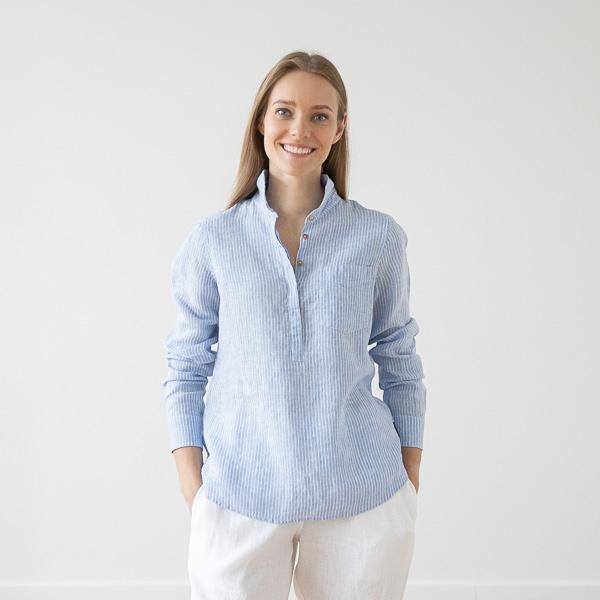 linenme Medium Stripe Linen Shirt Rosa Fabio