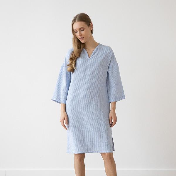 Linenme Medium Stripe Linen Tunic Blue Nida