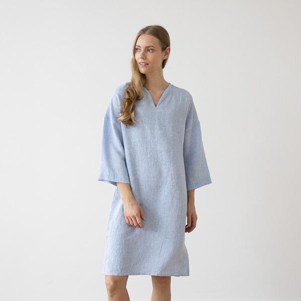 Linenme Medium Stripe Linen Tunic Blue Nida