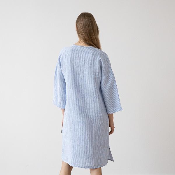 Linenme Medium Stripe Linen Tunic Blue Nida