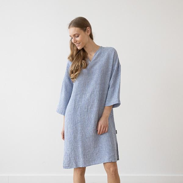 Linenme Medium Stripe Linen Tunic Blue Nida