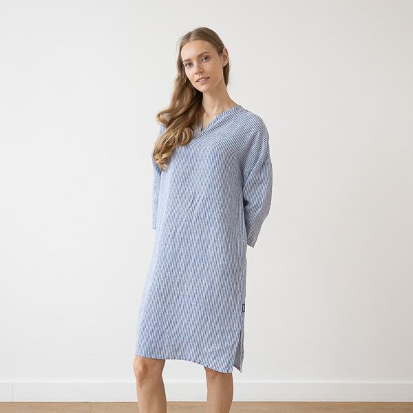Linenme Medium Stripe Linen Tunic Blue Nida