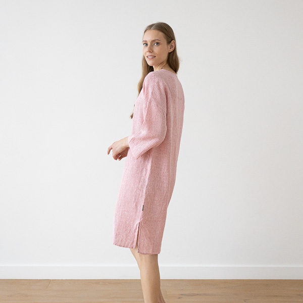 Linenme Medium Stripe Linen Tunic Blue Nida