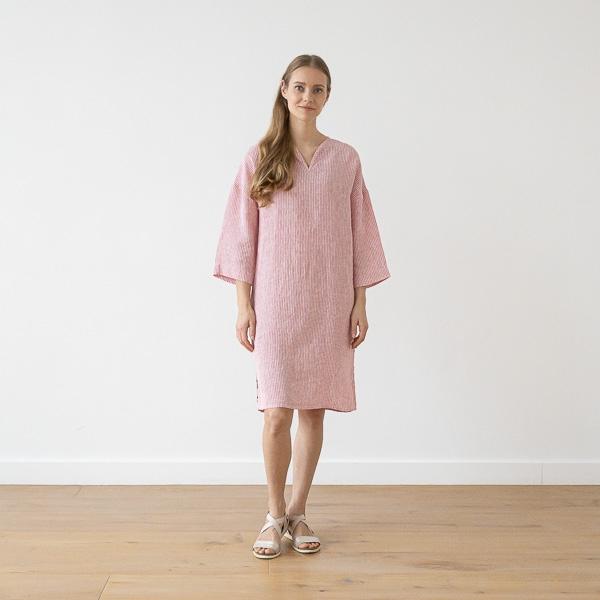 linenme Medium Stripe Linen Tunic Blue Nida