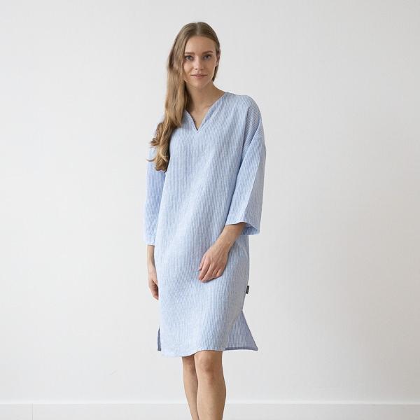linenme Medium Stripe Linen Tunic Blue Nida