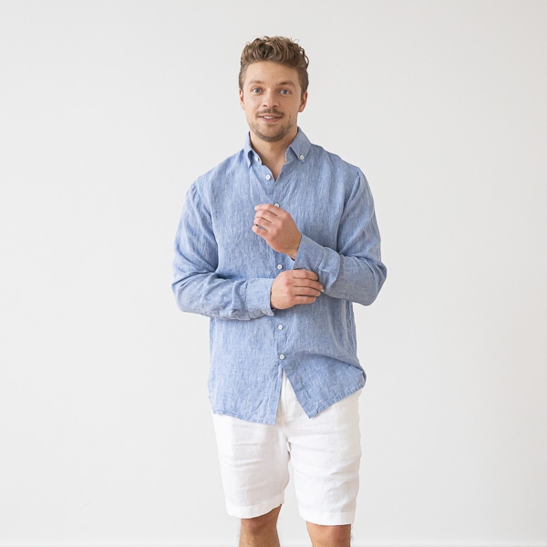 Linenme Men's Linen Shirt Blue Melange Paul