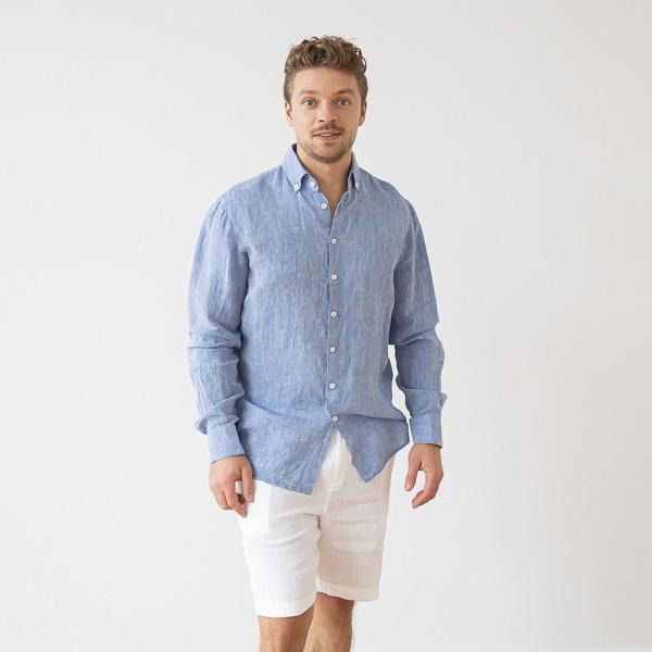 Linenme Men's Linen Shirt Blue Melange Paul