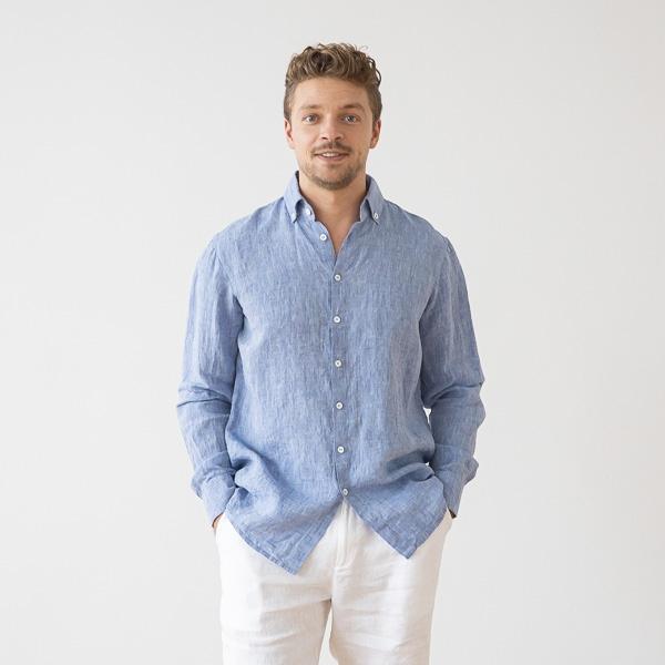 Linenme Men's Linen Shirt Blue Melange Paul
