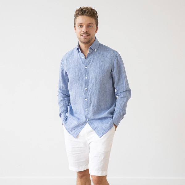 linenme Men's Linen Shirt Blue Melange Paul