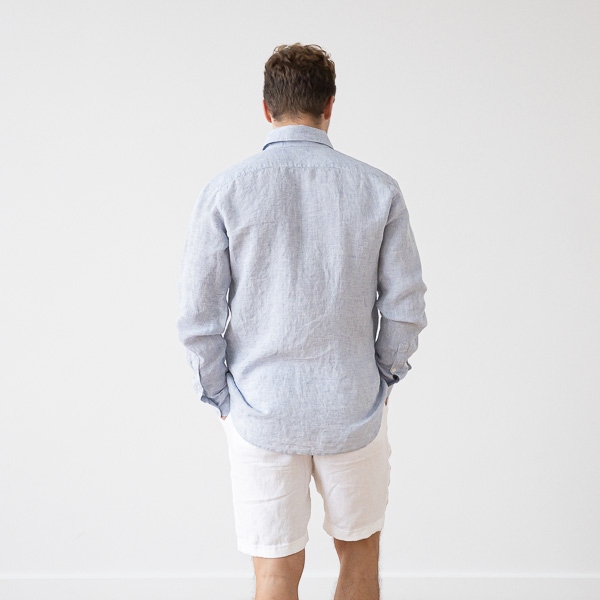 Linenme Men's Linen Shirt Blue Pinstripe Paul