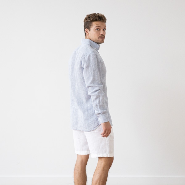 Linenme Men's Linen Shirt Blue Pinstripe Paul