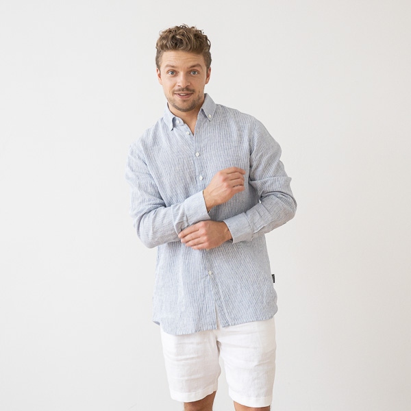 Linenme Men's Linen Shirt Blue Stripe Paul