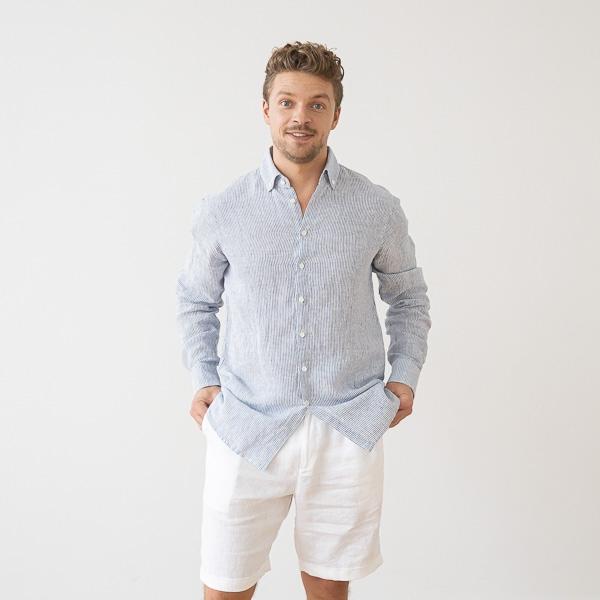Linenme Men's Linen Shirt Blue Stripe Paul