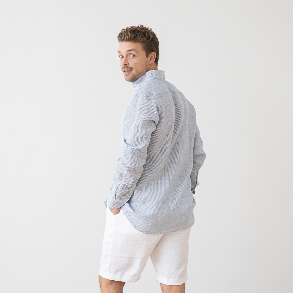 Linenme Men's Linen Shirt Blue Stripe Paul