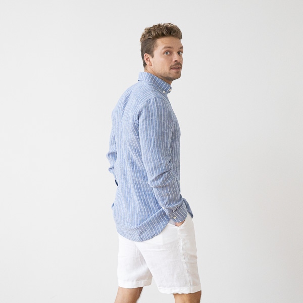Linenme Men's Linen Shirt Large Stripe Blue Paul