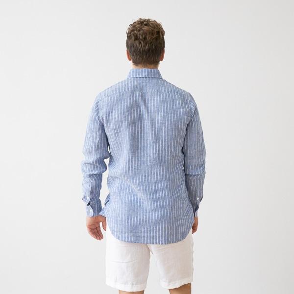 Linenme Men's Linen Shirt Large Stripe Blue Paul