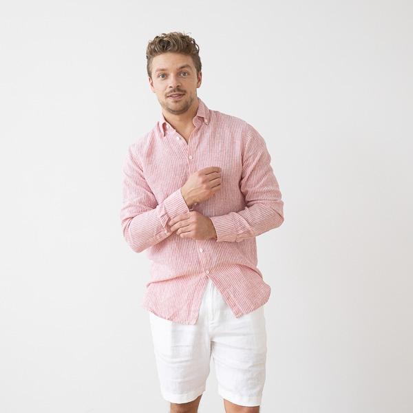 Linenme Men's Linen Shirt Medium Stripe Rosa Paul