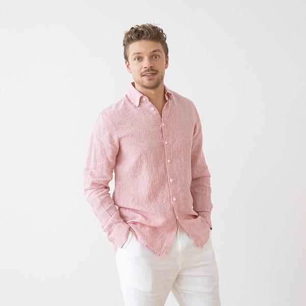 Linenme Men's Linen Shirt Medium Stripe Rosa Paul
