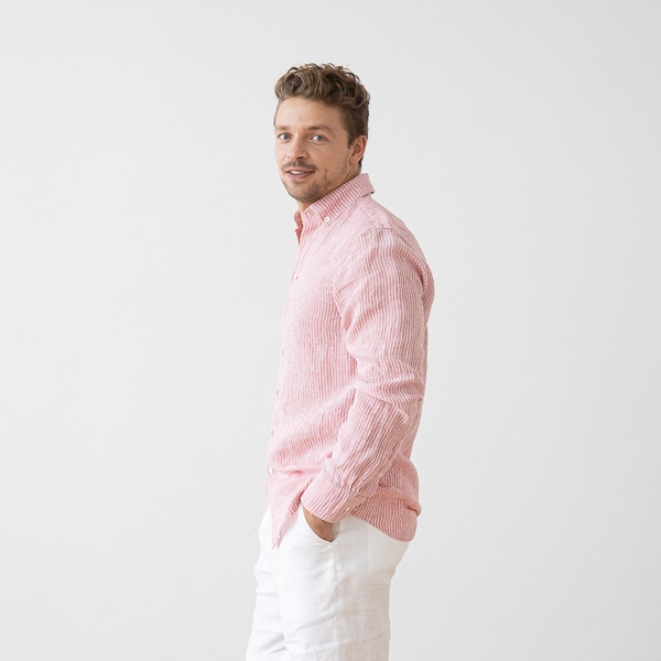 Linenme Men's Linen Shirt Medium Stripe Rosa Paul