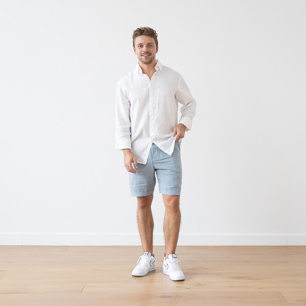Linenme Men's Linen Shorts Lake Blue